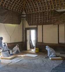 Royal Palace of Caserta, large canvases from the Royal Casino of the Bosco di San Silvestro under restoration